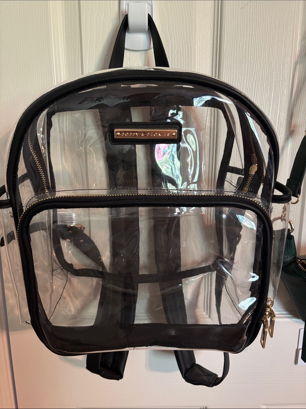 Poppy & Peonies Clear Backpack with Black Trim and Gold Hardware